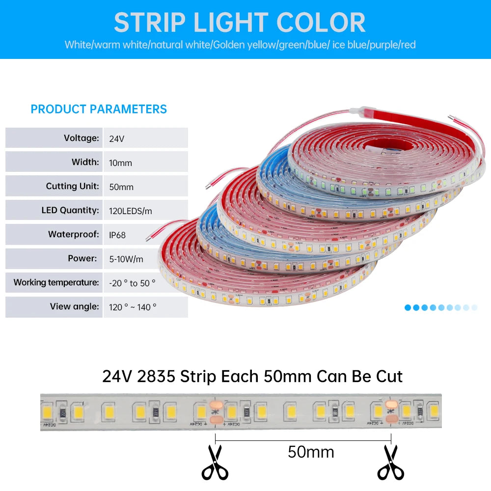 Bande LED Lumineuse IP68 Étanche 24V – Décoration Intérieure & Extérieure